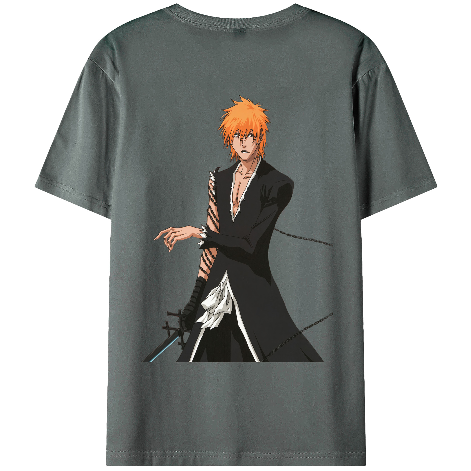（画像用） ブリーチ 黒崎一護（くろさき いちご）BLEACH Kurosaki Ichigo 綿100％ メンズ半袖Tシャツ（バックプリント） 通気性